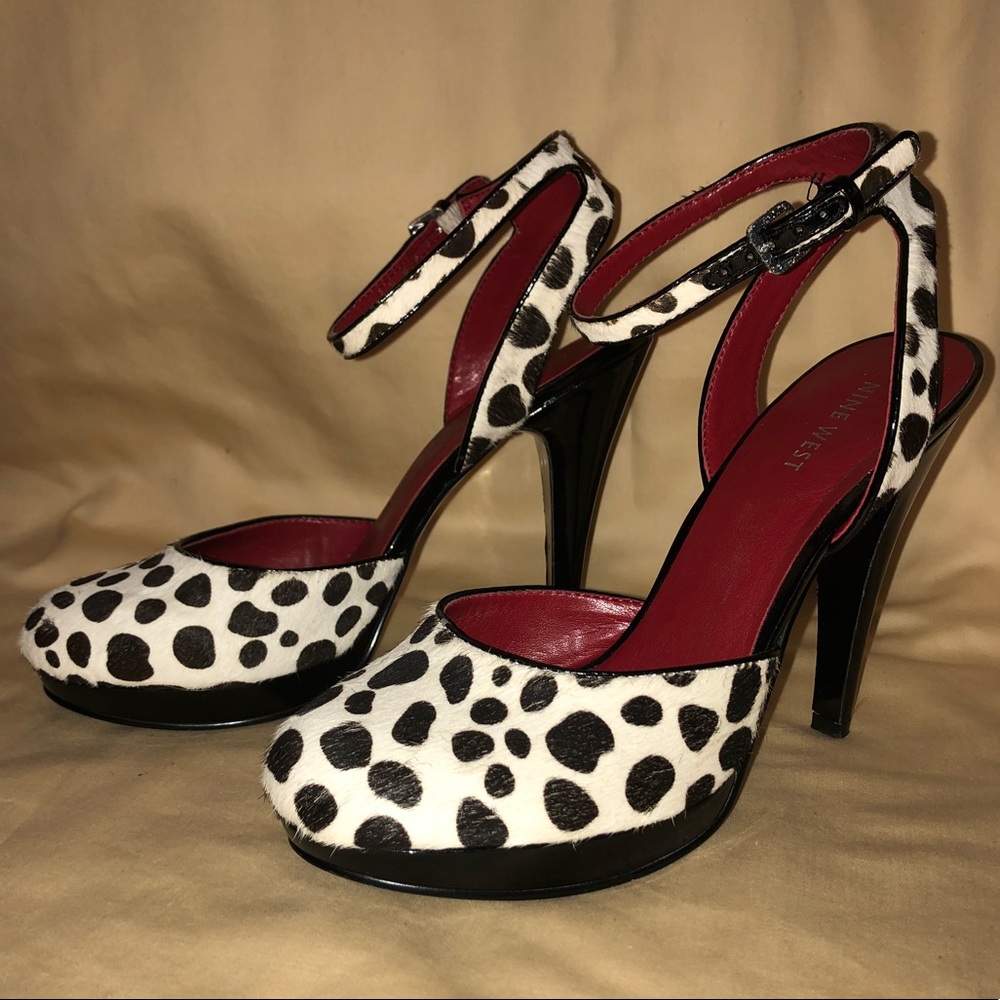 Nine West Pony hair black/white slingback pumps.